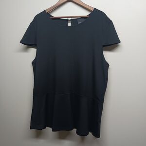 Asos Blouse Top Women Plus Size 22 Black Peplum Cap Short Sleeve Stretch Casual